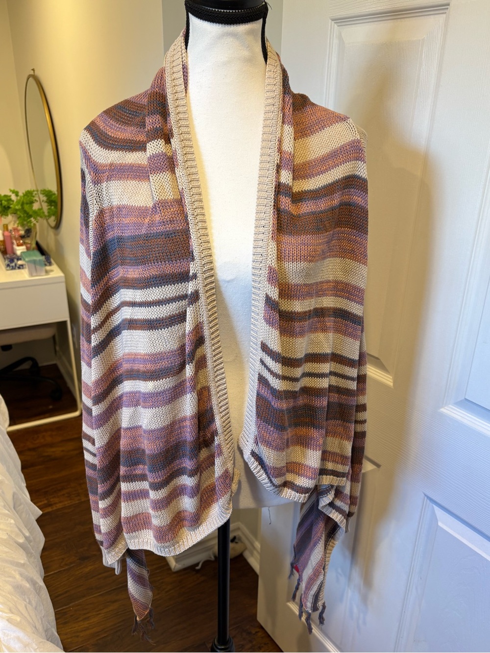 🌷EDC by Esprit Striped Open Front Cardigan L Boho Tassel Hem Sweater 3/$30
